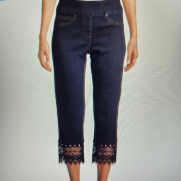 $25/both! Pioneer Woman pull-on denim pant with lace hem and embroidered tunic - Picture 3 of 9